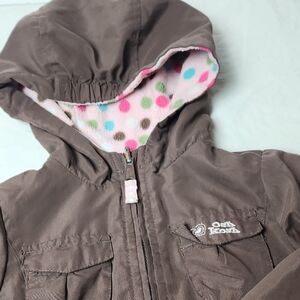 OshKosh B'gosh Brown Kids Jacket with Pink Polka Dot Lining Size 4T Reversible